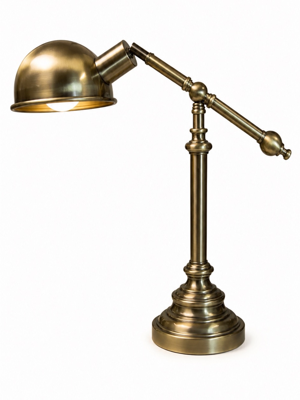 Vintage Brass Adjustable Pharmacy Desk Lamp W/ Dome Shade 26.5 “ Tall
